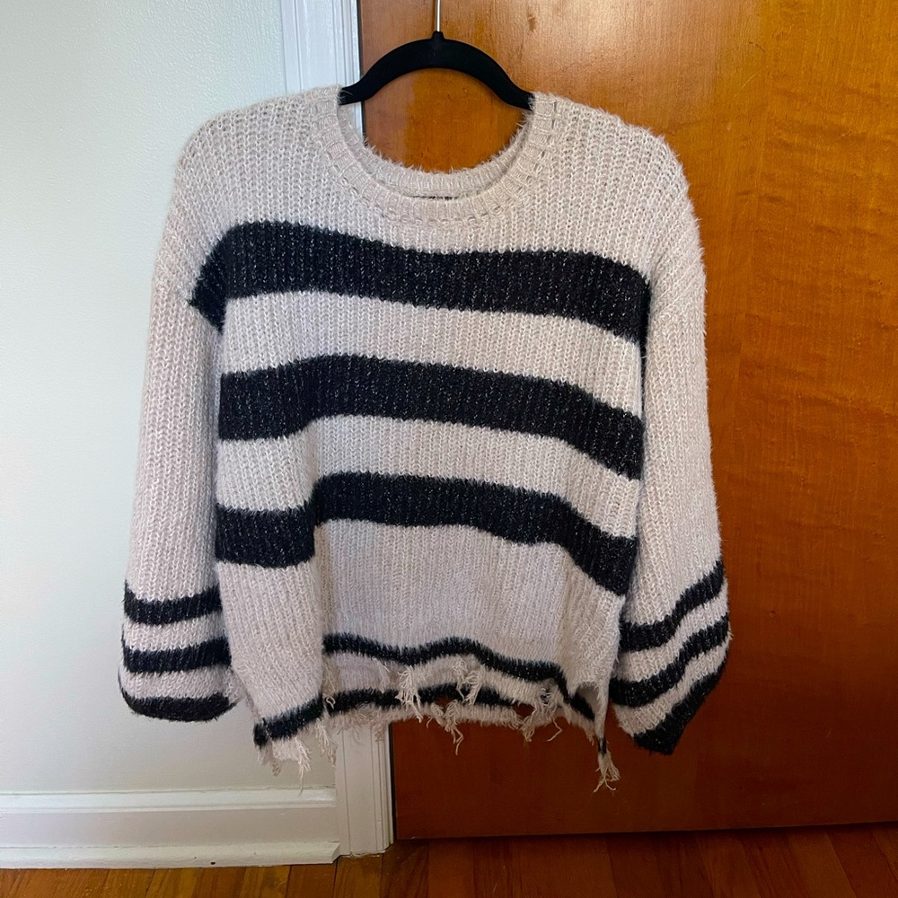 Pink Lily Distressed Striped Sweater
